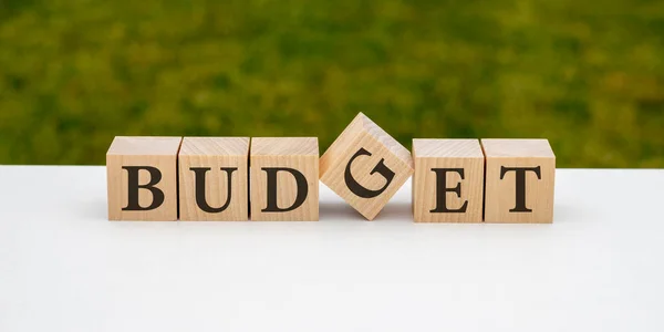 Word Budget Wooden Cubes Gray Background Business Concept — Stock Photo, Image