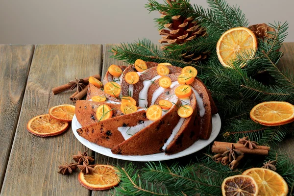 Christmas cake with oranges and citron Royalty Free Stock Photos