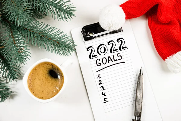 Obiettivi Capodanno 2022 Sulla Scrivania 2022 Risoluzioni Sul Posto Lavoro — Foto Stock