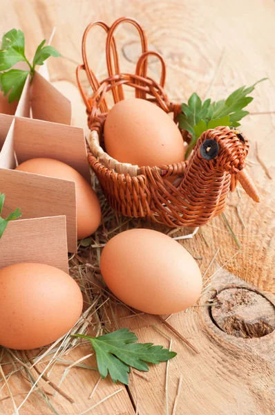 Easter eggs in a wicker basket — Stock Photo, Image