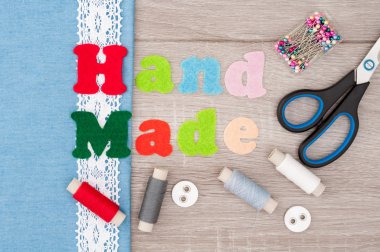 Jeans fabric for sewing, lace, accessories for needlework and in