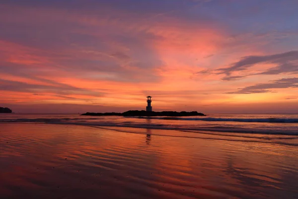 Scenery Silhouette Khao Lak Lighthouse Sunset Time Dramatic Twilight Sky — Fotografia de Stock