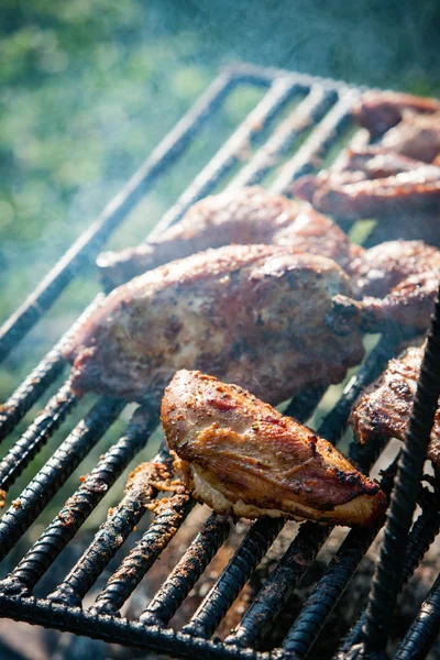 Kip koken op een open brand — Stockfoto