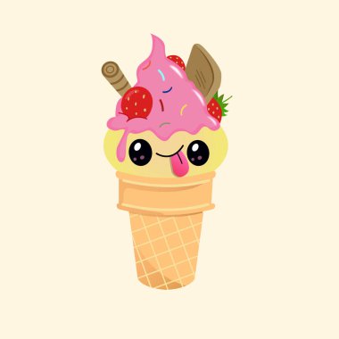 İllüstrasyon vektörü mutlu dondurma çileği