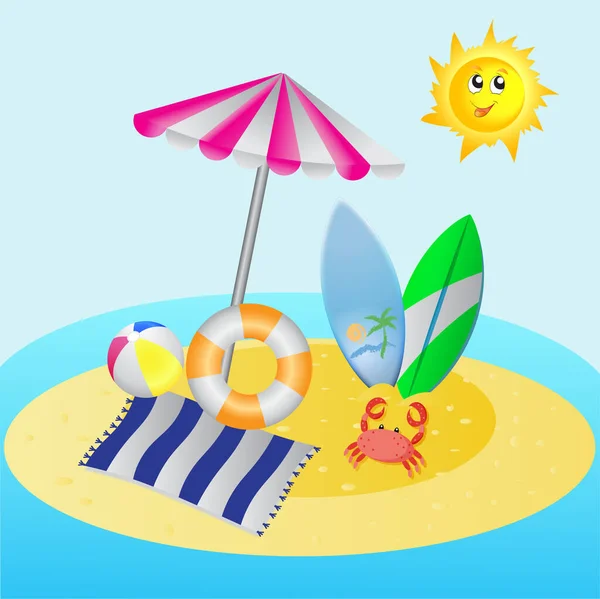 Illustration Set Summer Beach Carab — Stock Vector