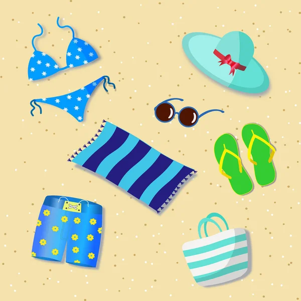 Set Elementos Verano Para Playa — Vector de stock