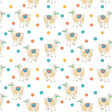  Kusursuz desen Lama, Alpaka, hayvan, doğa. Vektör