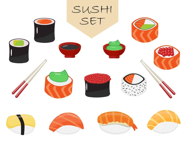 Набор Векторных Иконок Суши Японская Пищевая Иллюстрация Дизайна Суши Роллов — стоковый вектор