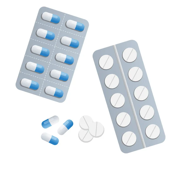 Ensemble Médical Éléments Pilules Médicaments Antibiotiques Vitamines Aspirine Pharmacie Illustrations De Stock Libres De Droits
