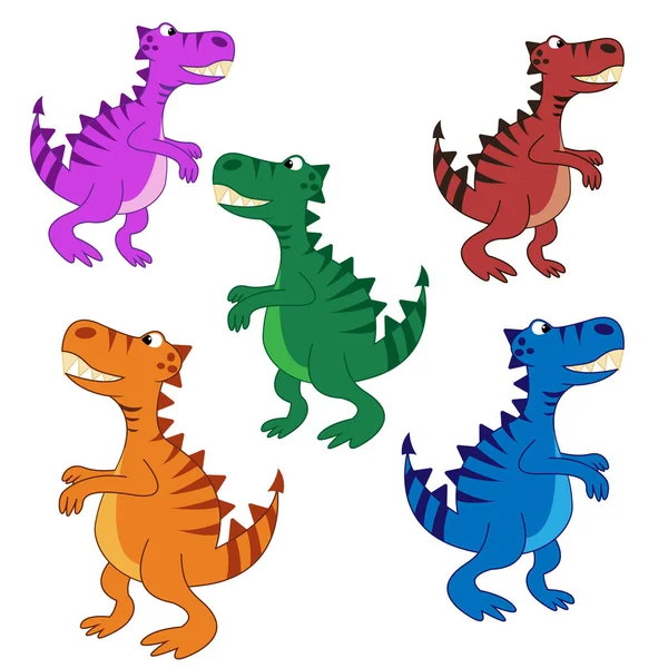 Zbiór Kreskówkowych Dinozaurów Ilustracja Wektora — Wektor stockowy