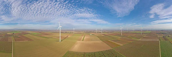 Panoramabilder Foto Vindpark Tyskland Dagen Med Blå Himmel Och Ljusa — Stockfoto