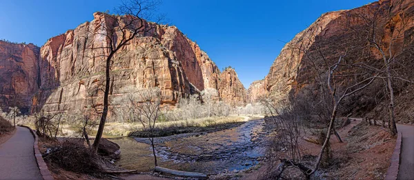 Kışın Zion Ulusal Parkı Ndaki Pine Creek Kanyonu Yürüyüş Parkından — Stok fotoğraf