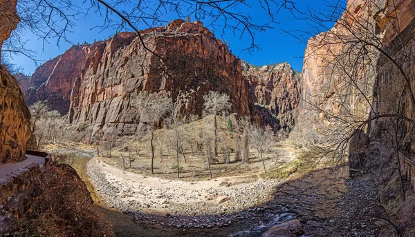 Kışın Zion Ulusal Parkı Ndaki Pine Creek Kanyonu Yürüyüş Parkından — Stok fotoğraf