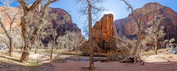 Kışın Zion Ulusal Parkı Ndaki Pine Creek Kanyonu Yürüyüş Parkından — Stok fotoğraf