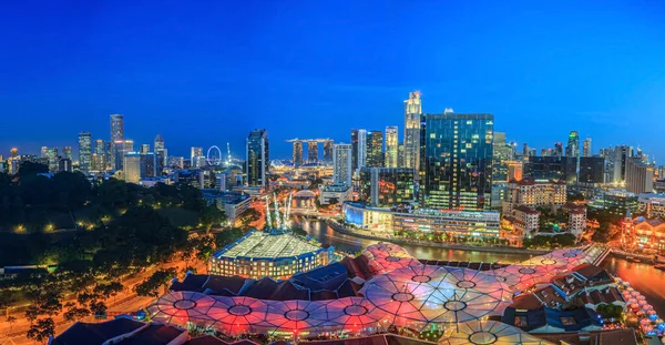 Pohled Ptačí Perspektivy Panorama Singapuru Zábavní Čtvrť Clarke Quay Soumraku — Stock fotografie