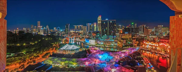 Pohled Ptačí Perspektivy Panorama Singapuru Zábavní Čtvrť Clarke Quay Soumraku — Stock fotografie