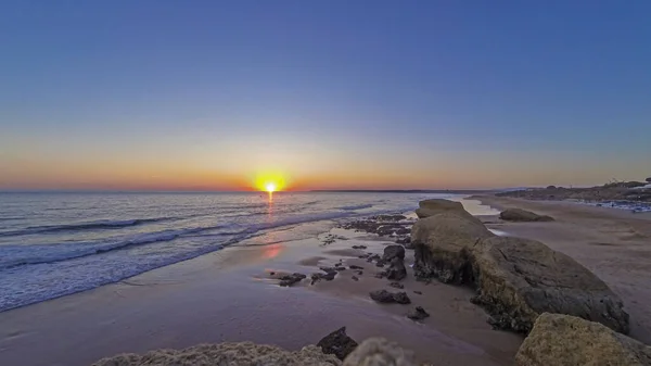 Vista Sobre Praia Gale Algarve Português Noite Durante Pôr Sol — Fotografia de Stock