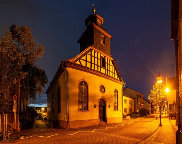 Uitzicht Historische Protestantse Kerk Van Walldorf Hesse Bij Zonsondergang Het — Stockfoto