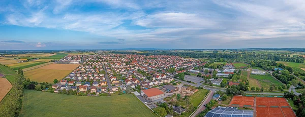 Drone panorama over German village Trebur in southern Hesse in the evening