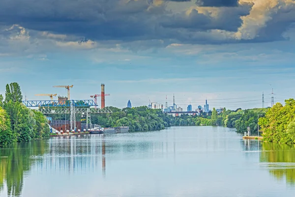 Bild Der Skyline Von Frankfurt Main Aufgenommen Aus Großer Entfernung — Stockfoto