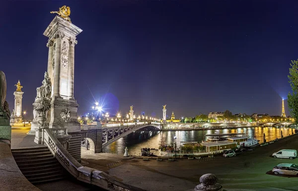 Vista Nocturna Sobre Río Sena París Con Torre Eiffel Verano —  Fotos de Stock