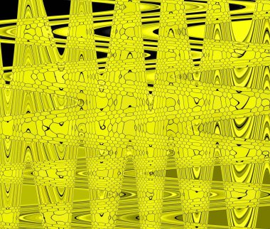 Parlak sarı arkaplan ve resimlerle dolu bir karede soyut geometrik üçgenler.