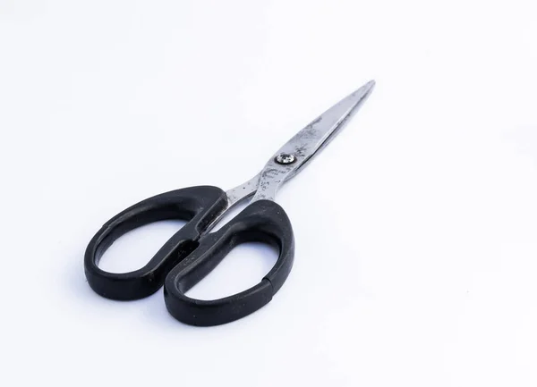 Tailor Metal Sewing Scissors Black Big Small Rings White Background — Stock Photo, Image