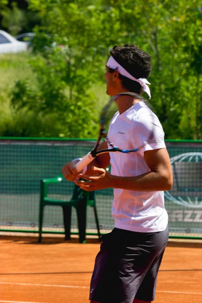 Joueur Tennis Avec Une Raquette Main — Photo