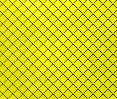 Parlak sarı arkaplan ve resimlerle dolu bir karede soyut geometrik üçgenler.