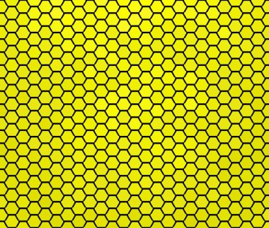 Parlak sarı arkaplan ve resimlerle dolu bir karede soyut geometrik üçgenler.