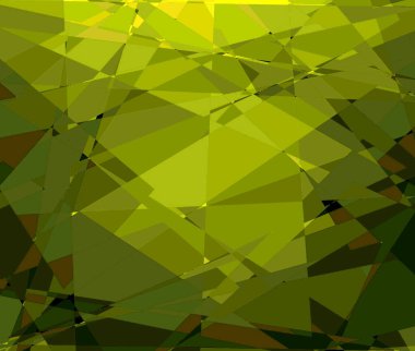 Parlak sarı arkaplan ve resimlerle dolu bir karede soyut geometrik üçgenler.