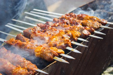 Arka planda barbekü yemekleri, kapatın.