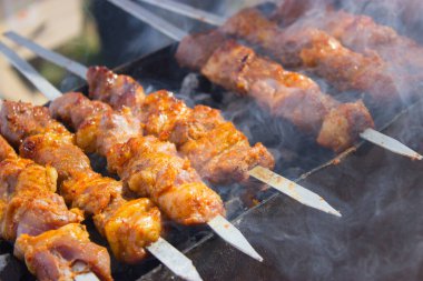 Arka planda barbekü yemekleri, kapatın.