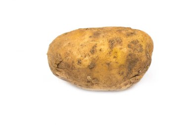 Beyaz arka planda izole edilmiş genç bir patates.