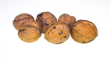 Beyaz arka planda olgun fındıklar