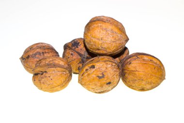 Beyaz arka planda olgun fındıklar