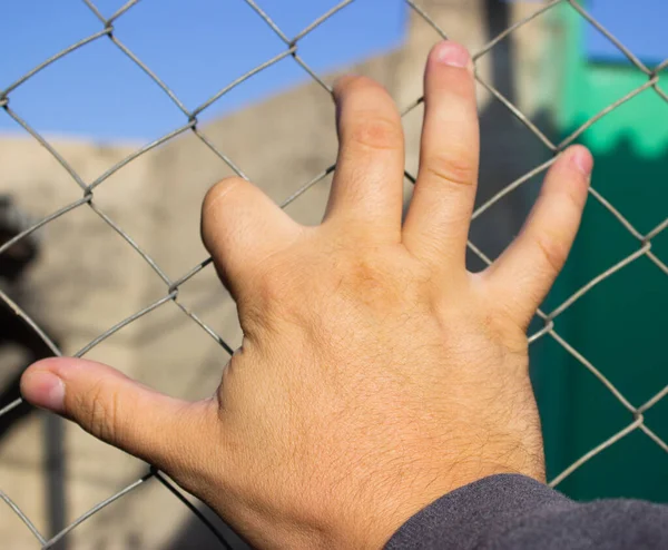 Demir bir ızgarada el.