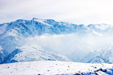 Doğanın arka planında karlı dağlar