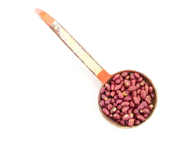 Monte Amendoins Shell Seeds Uma Colher Isolada Fundo Branco — Fotografia de Stock