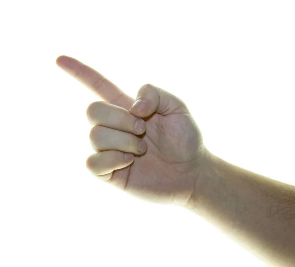 Hand Mit Geste Auf Weißem Hintergrund Nahaufnahme — Stockfoto