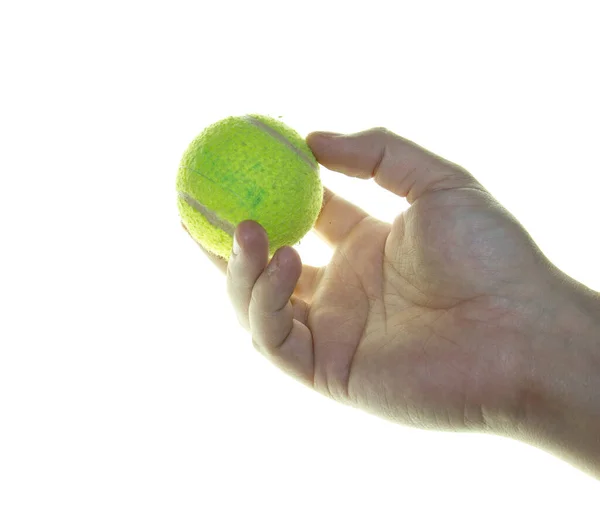 Main Tenant Balle Tennis Sur Fond Blanc — Photo