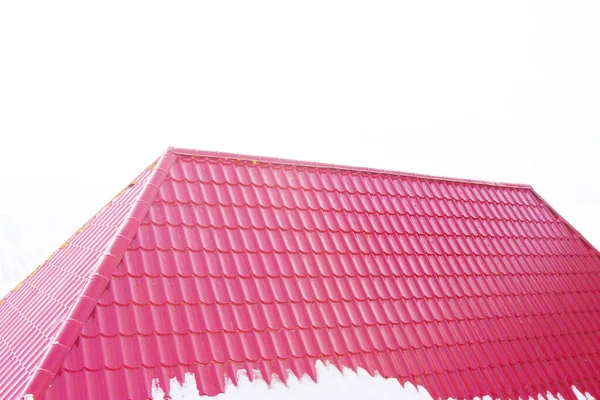 Rotes Dach Mit Schnee Winter — Stockfoto