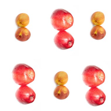 Beyaz arkaplanda izole edilmiş kırmızı elma ve şeftali seti