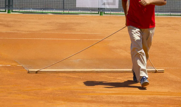 Voorbereiding Van Een Tennisbaan Grond — Stockfoto