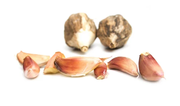 Knoblauch Gemüse Nahaufnahme Isoliert Auf Weißem Hintergrund — Stockfoto