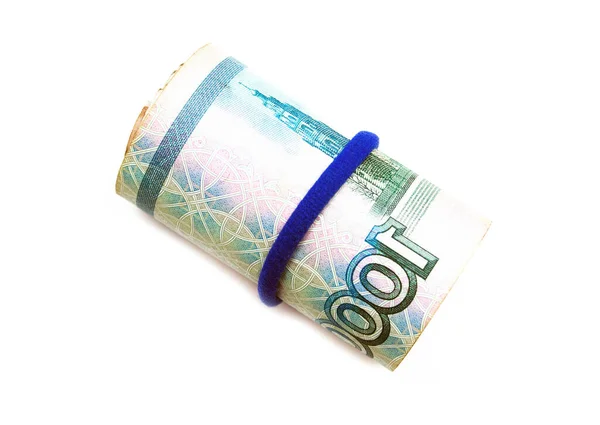 Pacote Notas Russas 1000 Rublos Uma Lata Oval Caminho Recorte — Fotografia de Stock