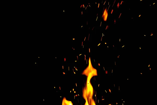 Vuur Vlammen Met Vonken Een Zwarte Achtergrond — Stockfoto