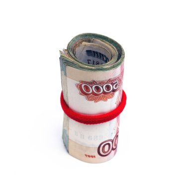 Banknot paketi bir tüp yakın çekime katlandı.