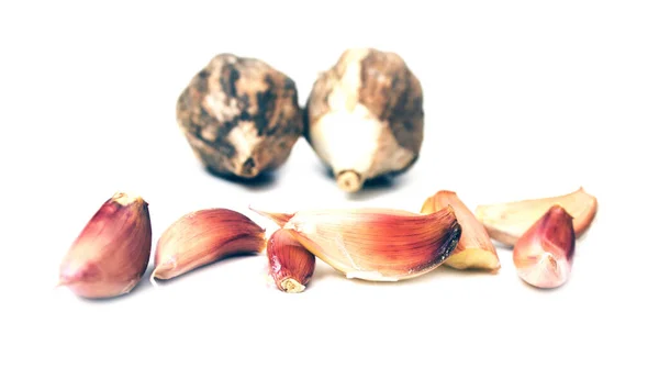 Knoblauch Gemüse Nahaufnahme Isoliert Auf Weißem Hintergrund — Stockfoto