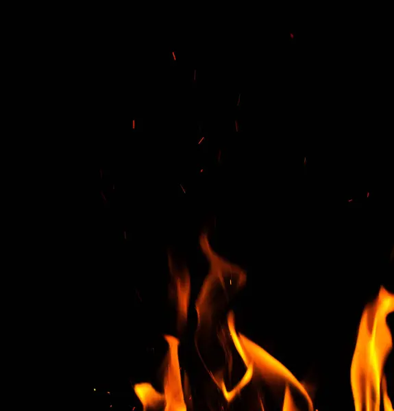 Огненное Пламя Искрами Черном Фоне — стоковое фото